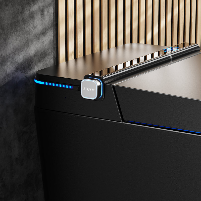 Toilette intelligente BCANHome Black Square avec lavage de bidet avancé, couvercle à ouverture automatique, chasse automatique à 1,28 GPF, siège chauffant à jet double siphon, lavage à chaud et sécheuse, fermeture en douceur, télécommande, stérilisation UV