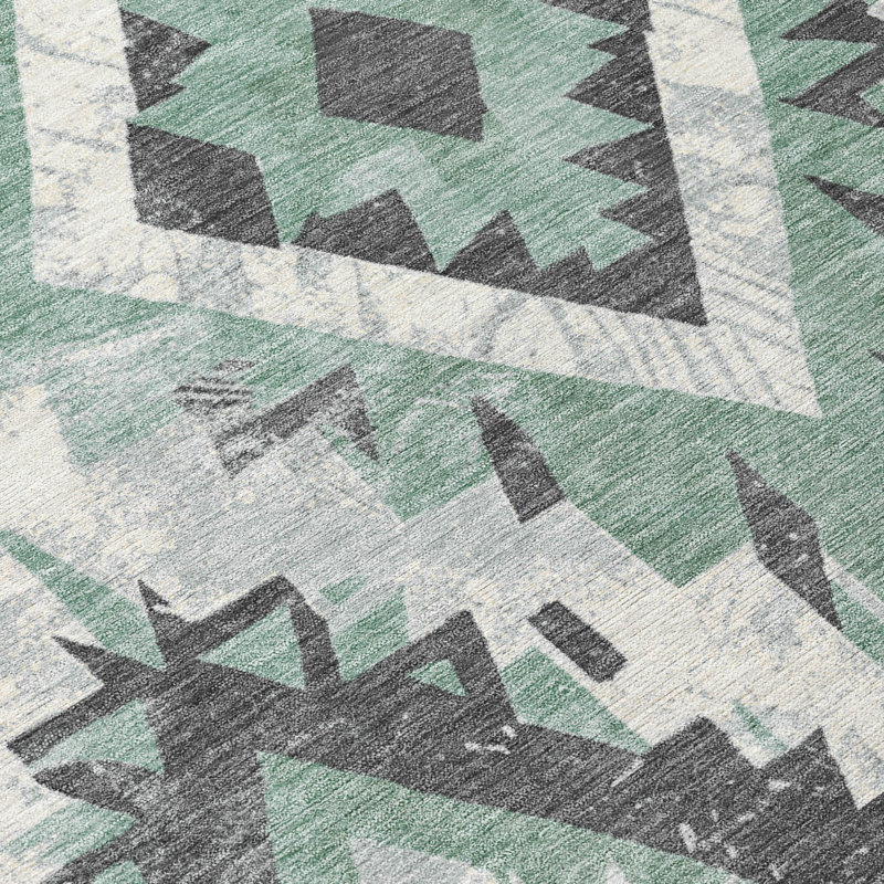 Machine Washable Indoor/Outdoor Xhevrie Seafoam Rug, Rectangle 2'6" x 3'10"