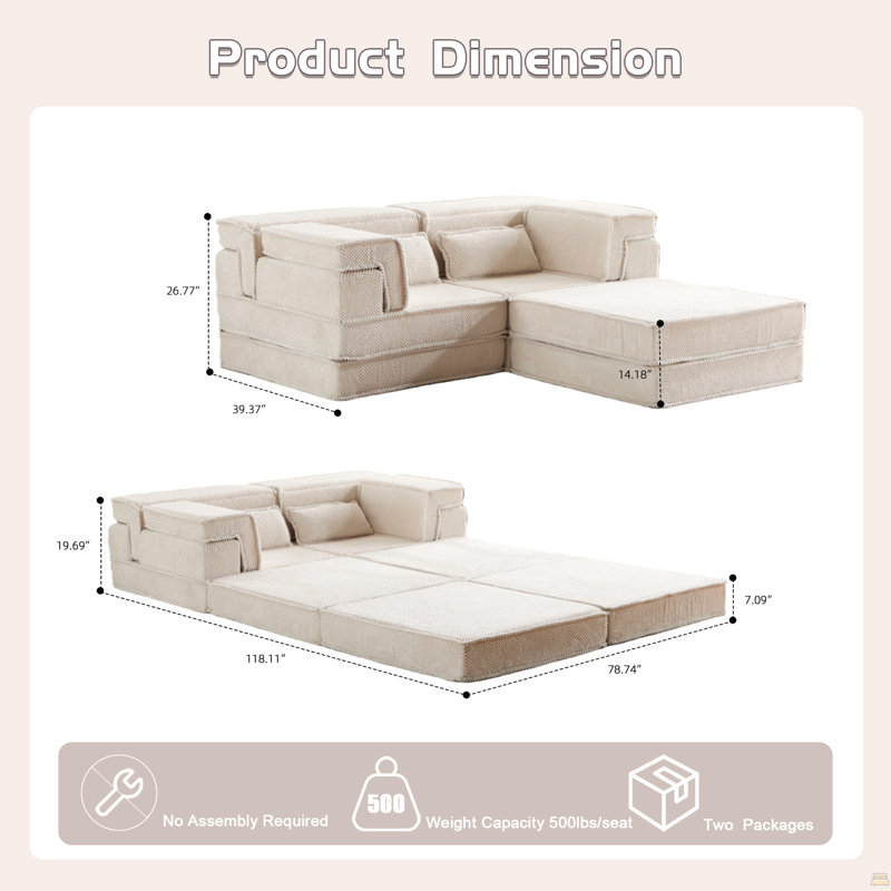 Canapé à compression, canapé-lit convertible au sol, canapé modulaire à désossage bricolage modulaire, aucun assemblage requis