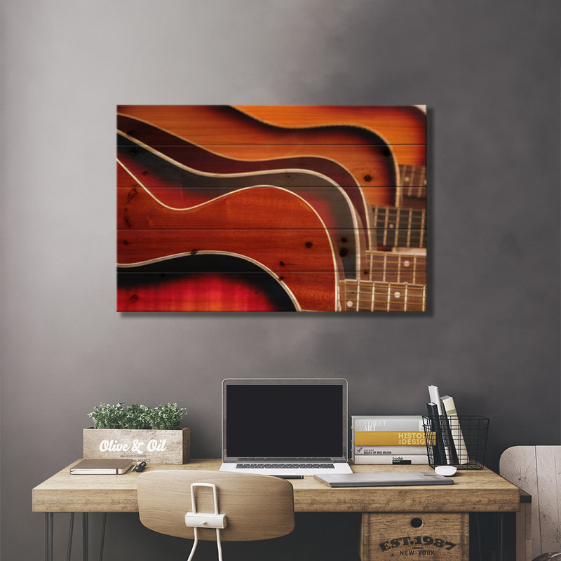 Guitare acoustique - impression, H 18 po x l 26 po x P 1,5 po, Toile encadrée noire, Aucun mat