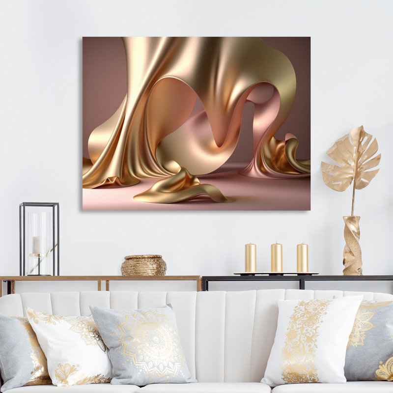 «Smooth Liquide Gold» dans de douces nuances d'or et de taup, H 12 po x l 20 po x P 1 po, Toile tendue