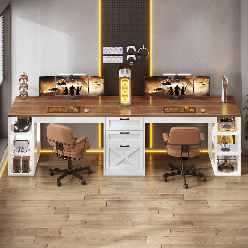 Bureau de direction 96,5 po, Brun / Blanc