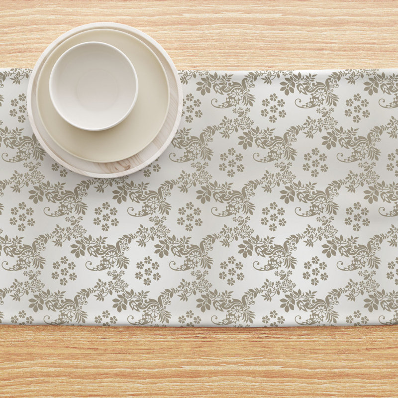 Rectangular Damask Cotton Twill Table Runner, 90" x 16"