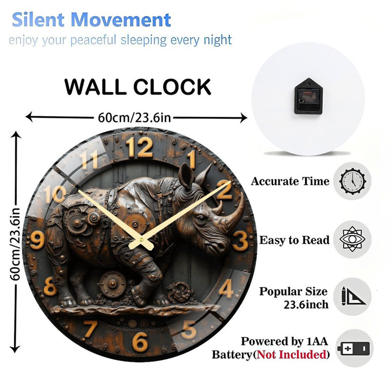Rhinoceros, horloge murale 24 po