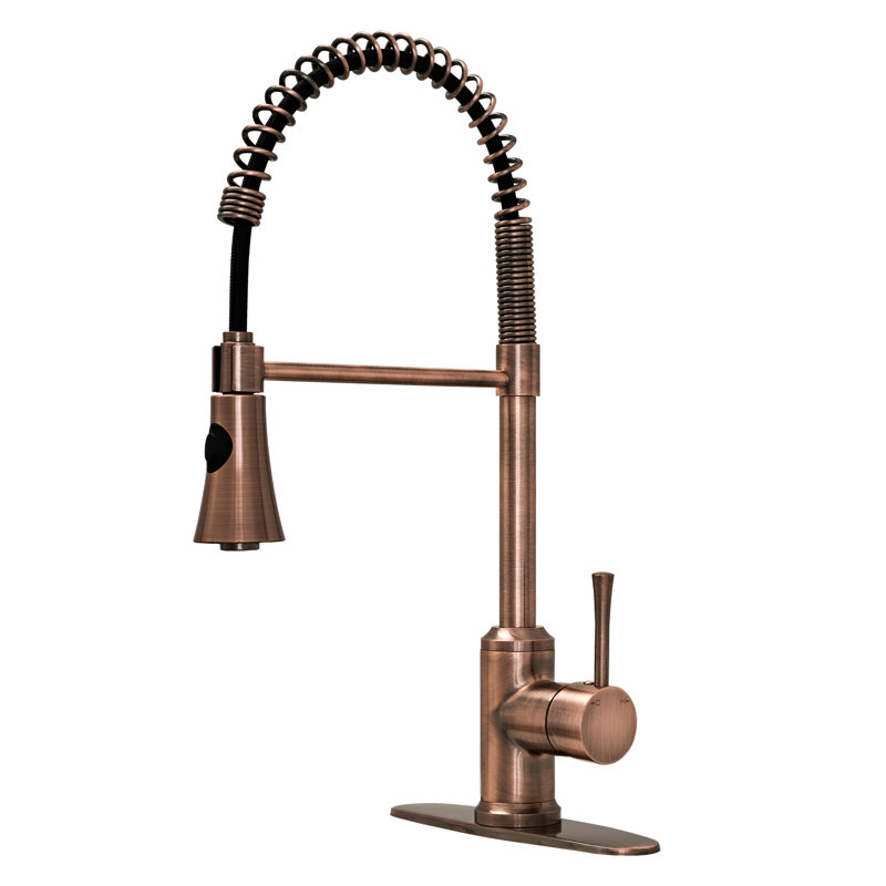 Pull Down Single Handle Kitchen Faucet, Antique Copper