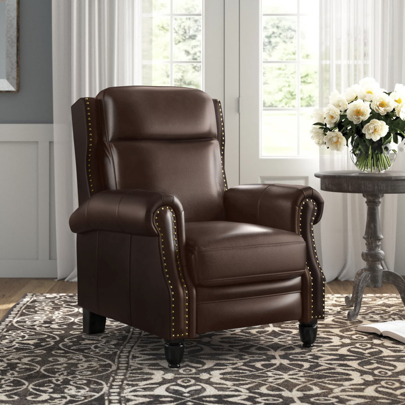 Fauteuil inclinable manuel 33 po Arrin, Cuir véritable brun foncé