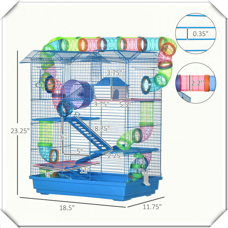 Roue d'exercice à 5 étages avec cage à hamster et tubes