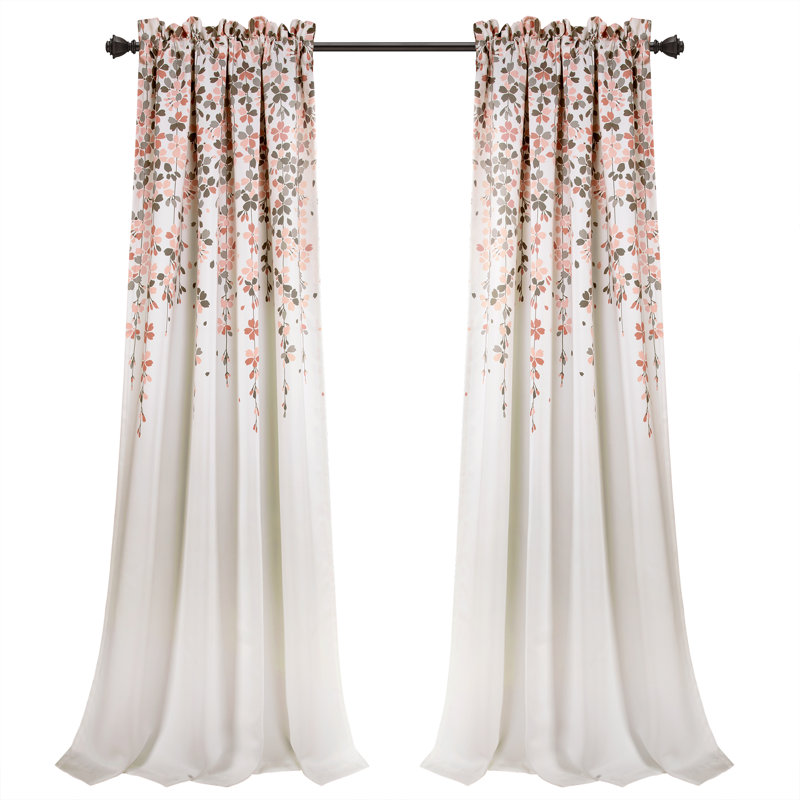 Weeping Flowers Room Darkening Pair, 52" W x 95" H, Blush/Gray