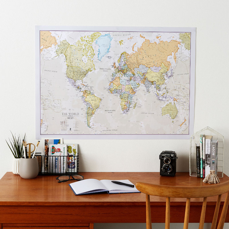 Classic World Map - Print, 59.4cm H x 84.1cm W x 0.5cm D, Laminated
