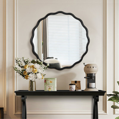 Solid Wood Wavy  Mirror Wall Decor 31" X 31" Modern Mirror Wall Decor For Bathroom, Bedroom, Living Room, Dining Room, Cloakroom, Entryway
