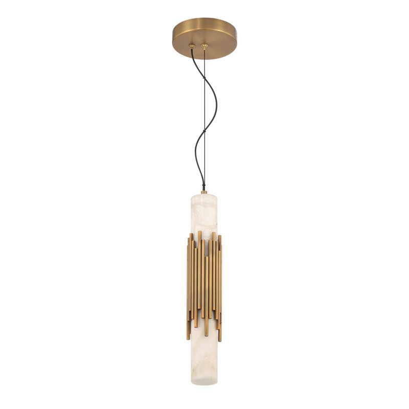 Venna, luminaire suspendu, 17 po, laiton antique, albâtre, Laiton antique