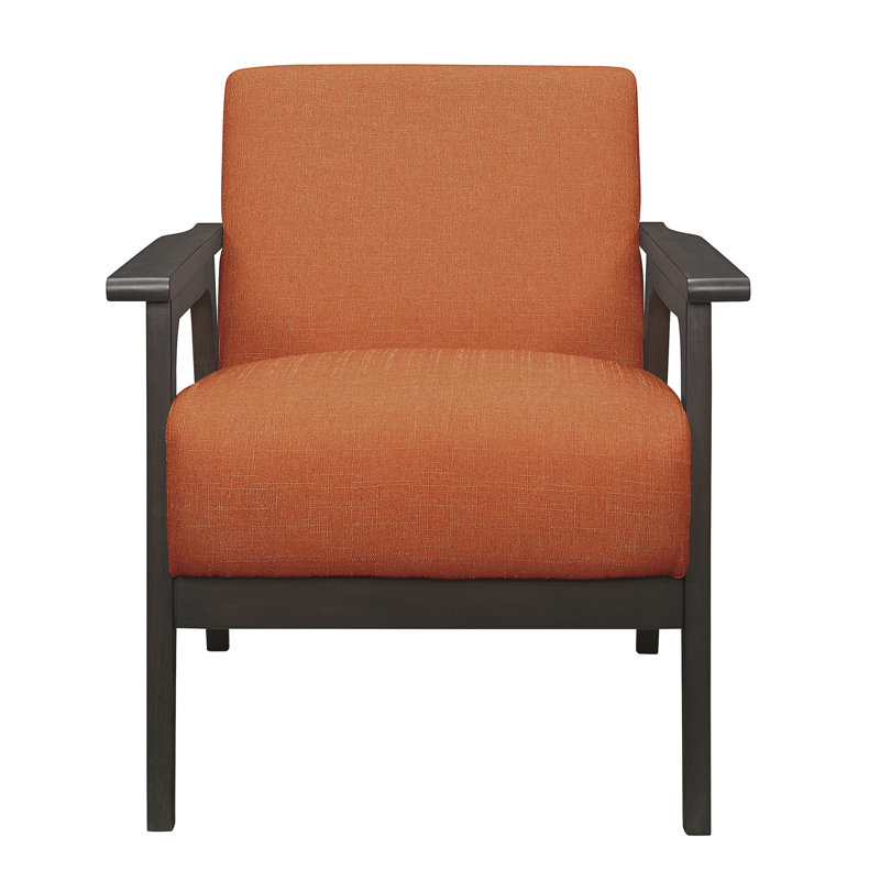 Chaise de salon en tissu orange, fabrication en bois massif, fauteuil décoratif gris antique avec tissu texturé, bois d'hévéa, décor