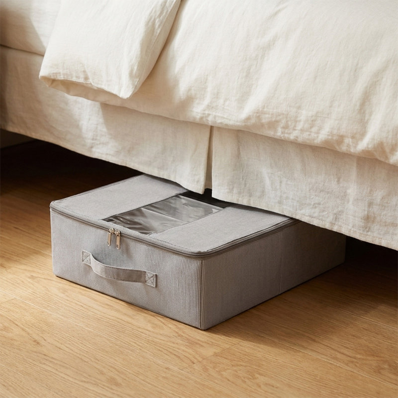 Space-Saving Linen Shoe Storage Box Under-Bed Storage Fabric Dusts-Proof Damp Conditions-Proof Transparent Foldable Shoe Box