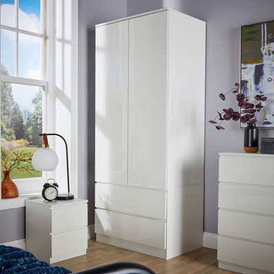 Rishin 2 Door 2 Drawer High Gloss Wardrobe Storage Unit