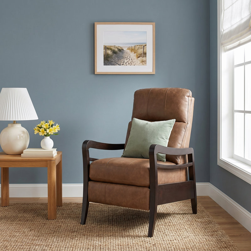 Gracelyn 3 Way Leather Recliner, Chocolate Full Grain Leather, Dark Walnut, Manual