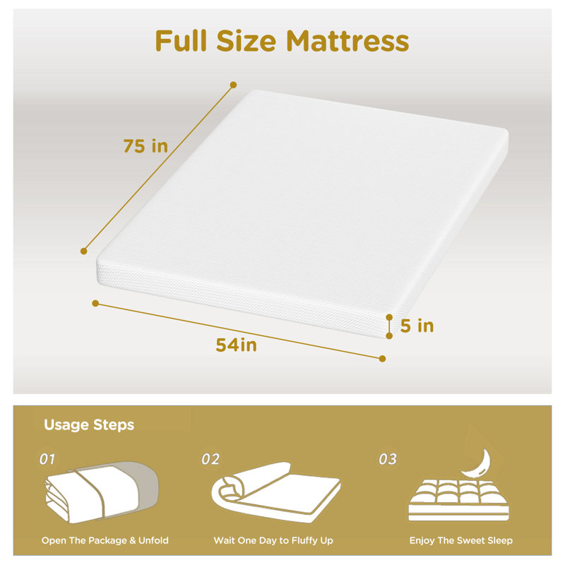 Alwyn Home Felstead 5'' Medium = Side, Back & Stomach Sleepers Gel Memory Foam Mattress, Full