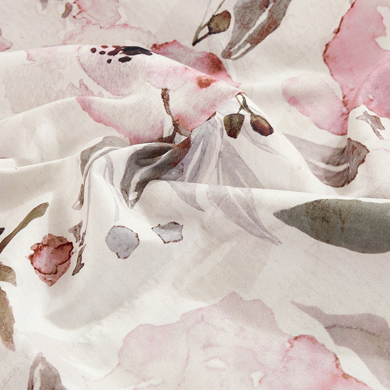 Floral Printed Sheet Set, Twin Extra Long Sheet Set with 1 Pillowcase, Pink/Gray Floral