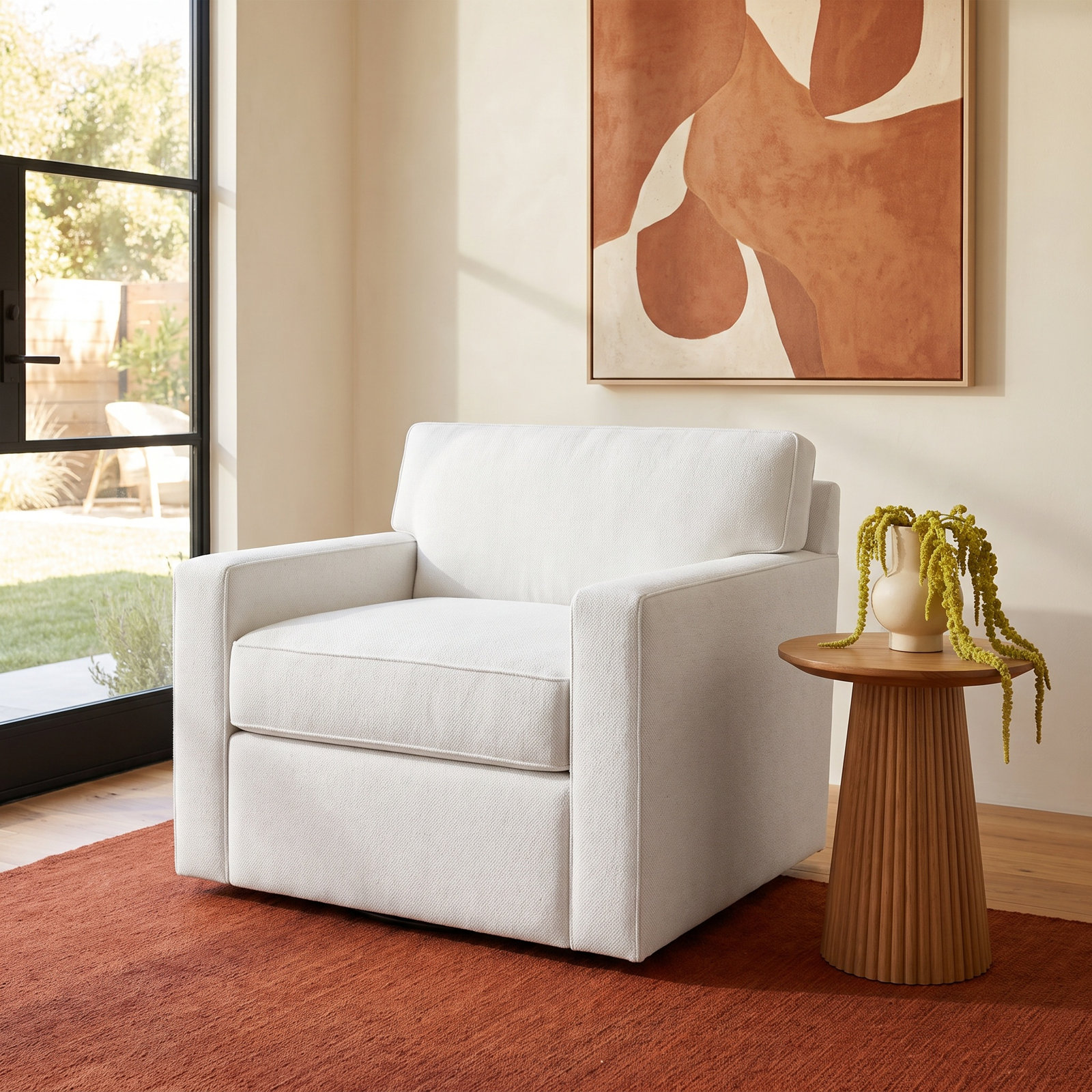 Francesca Upholstered Swivel Armchair, Macarena Beige Basketweave