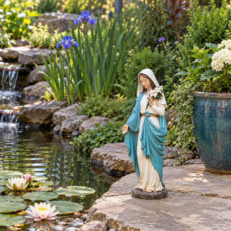 Statue de jardin de la Vierge Marie 24 po avec lys