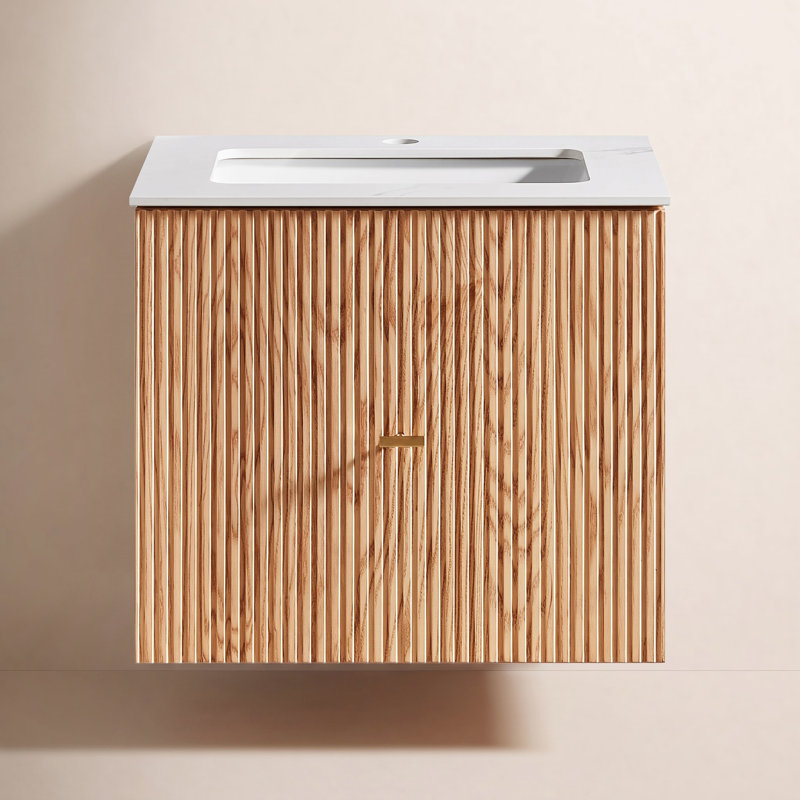 Ula 24" Natural Oak With White Countertop, White, Natural Oak