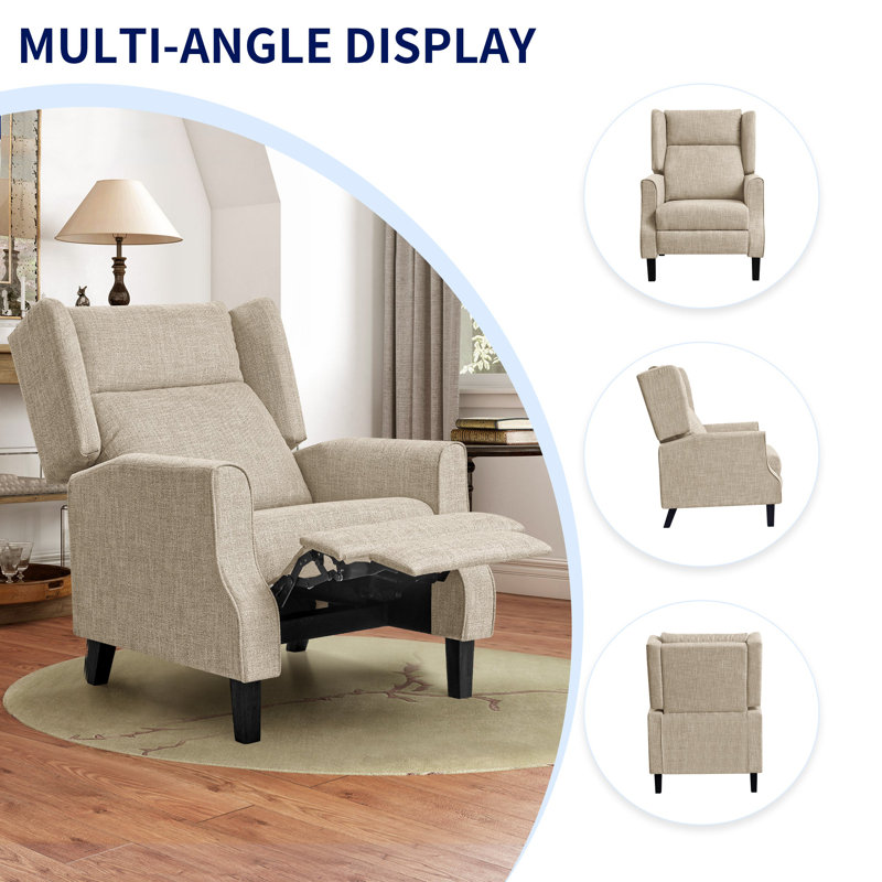 Angelah 73cm Wide Wing Chair Recliner, Khaki Polyester Blend