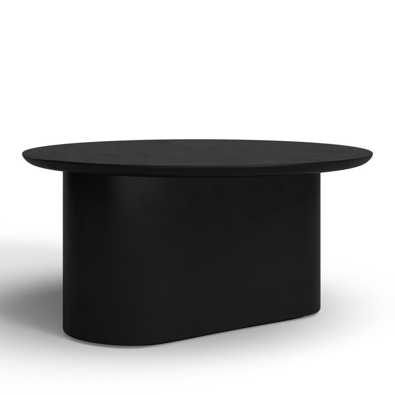 Minimalist Mango Wood Coffee Table for Living Room - Modern Small Accent Table with Cylindrical Pedestal Base for Everyday Use - 32", Black