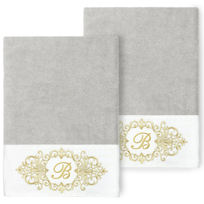 Linum Home Textiles 100% Turkish Cotton MONICA 2PC Embellished Bath Towel Set, B