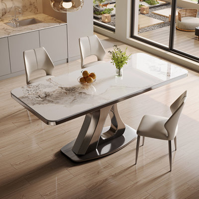 DarkGray Rectangular Sintered Stone+Stainless Steel Dining Table
