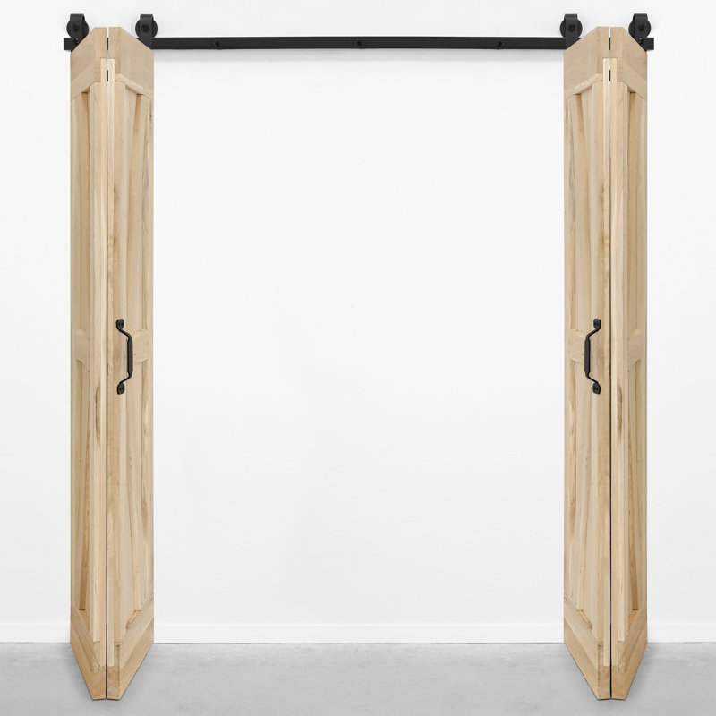 Favian Double Bi-Folding System Solid Oak Barn Door, Unfinished