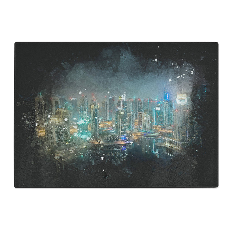 Dubai Skyline Vol.3 Paint Splash Chopping Board, 0.4cm H x 20cm W x 28.5cm L