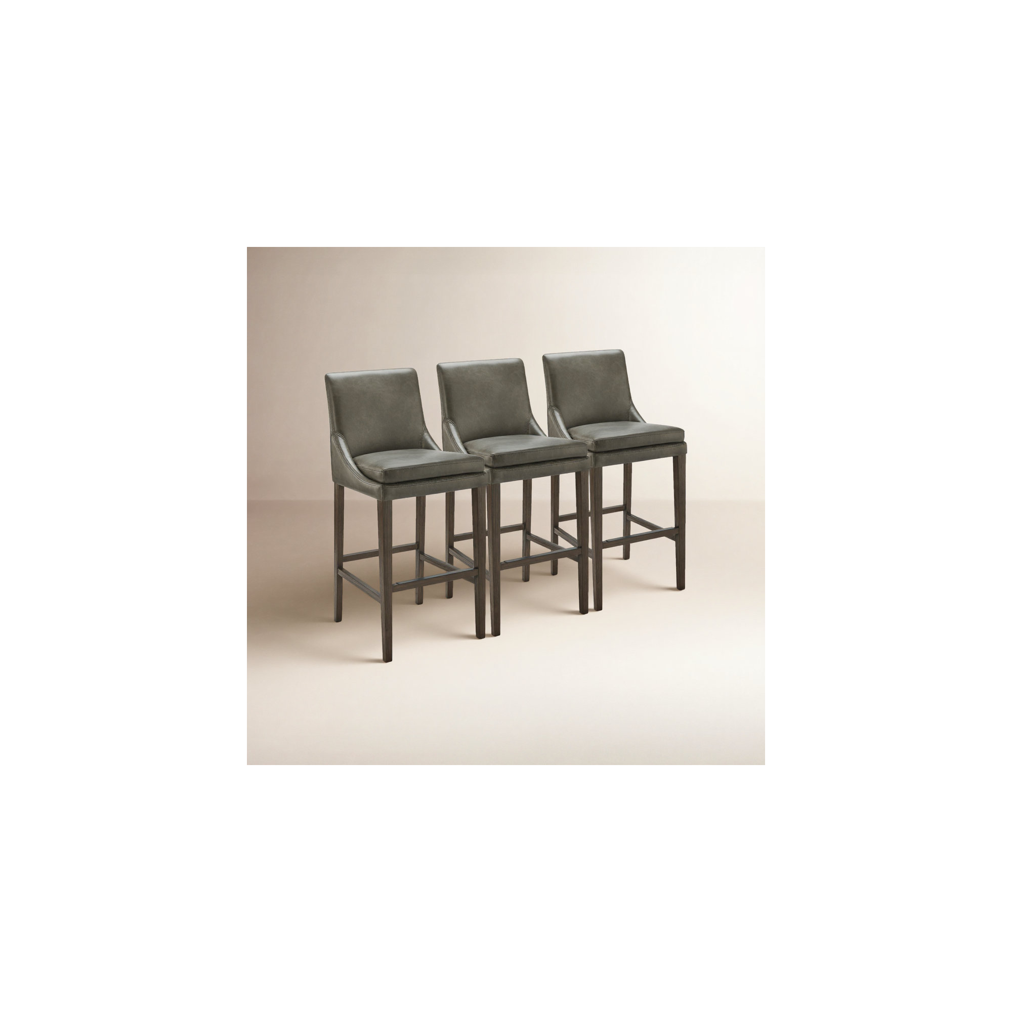 Niara Upholstered Stool, Bar Stool (30” Seat Height), Copley Slate Faux Leather/Brown