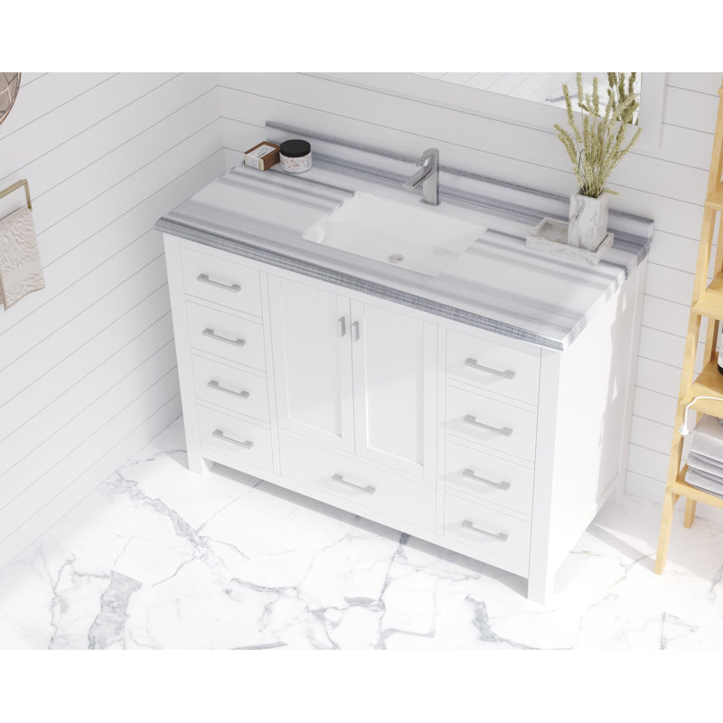 Ensemble de meuble-lavabo simple 48 po Mariário, Bandes blanches, Blanc