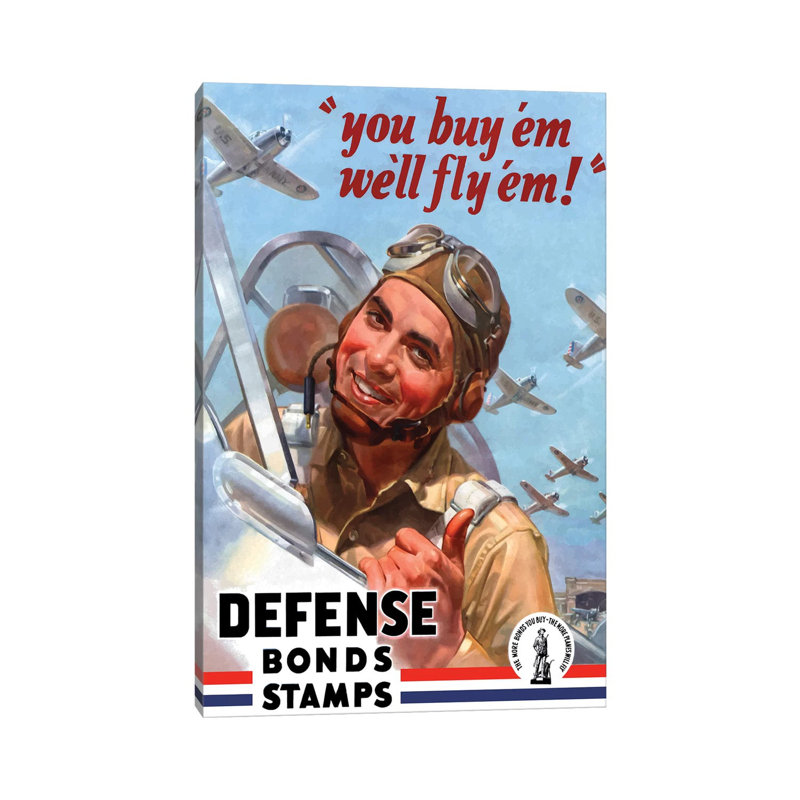 WWII Poster You Buy 'Em We'll Fly 'Em War Bonds by Stocktrek Images - Wrapped Canvas Print