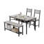 Farmhouse Rectangular Breakfast Table Set with Bench and 2 Chairs for 4 with Storage Racks for Apartment, Studio