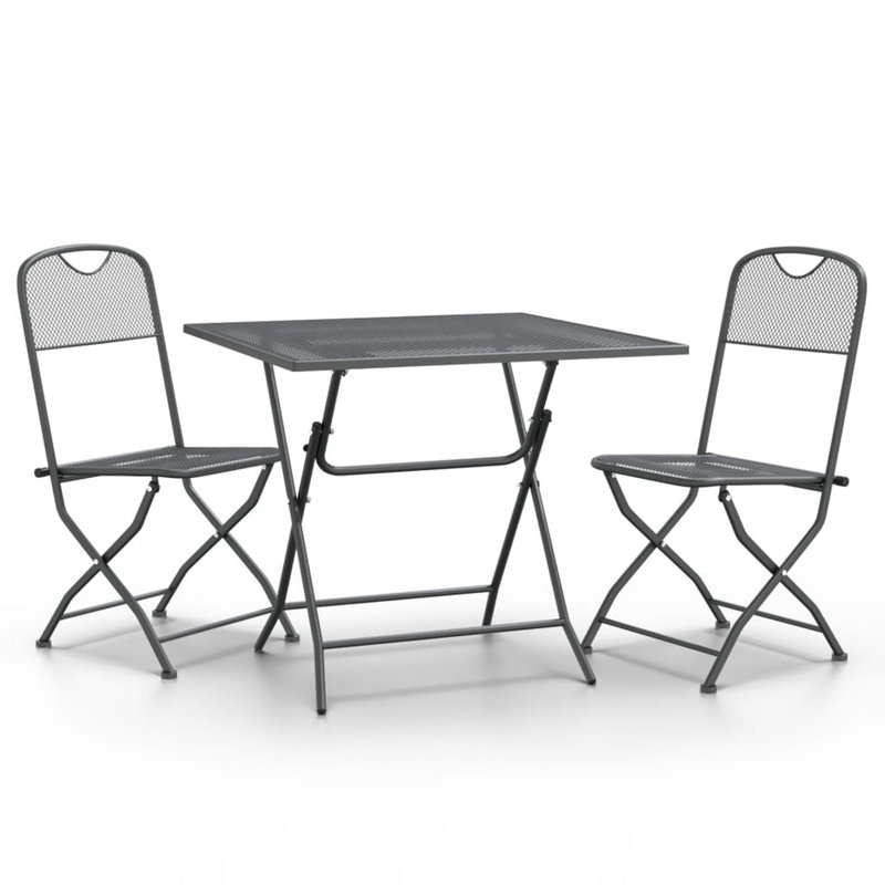 Ensemble de table de déjeuner et chaises d'extérieur Yoko 3 pièces, pliable, gris foncé