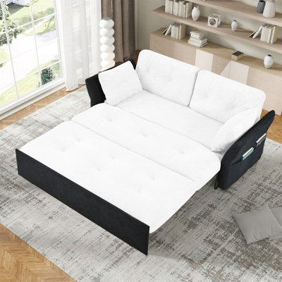 Canapé-lit convertible convertible grand lit, canapé-lit convertible 3-en-1 avec coussins épais et rangement latéral, canapé-lit multifonctionnel en chenille pour le salon, la chambre à coucher, l’appartement, le bureau