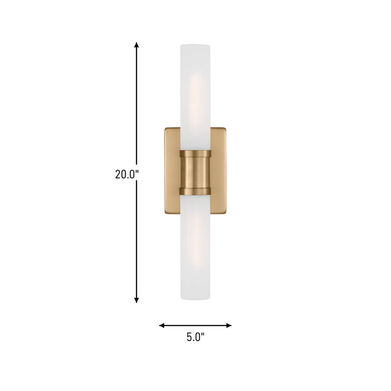 Medium Two Light Wall / Bath, Satin Brass, 60 W, 20" H x 5" W x 3.63" D