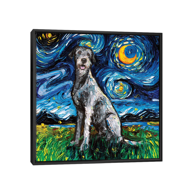 « Irish Wolfhound Night » par aja Trèves, reproduction d’art, Pas de tapis, H 18 po x l 18 po x 1,5 po, Toile avec cadre noir