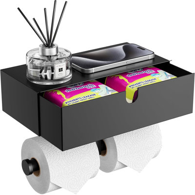 Toilet Paper Holder with Storage Double Roll Toilet Paper Holder with Shelf, Tampon Holder