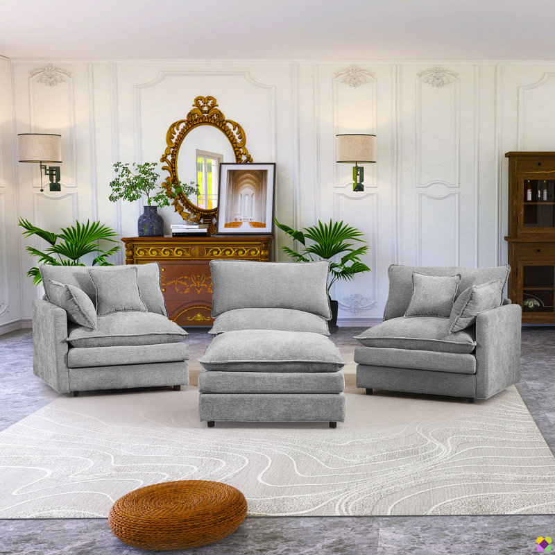 Dayman 102"W Modular Chenille LAF RAF Sectional, Sofa Couch, 3 Seater, Gray Chenille