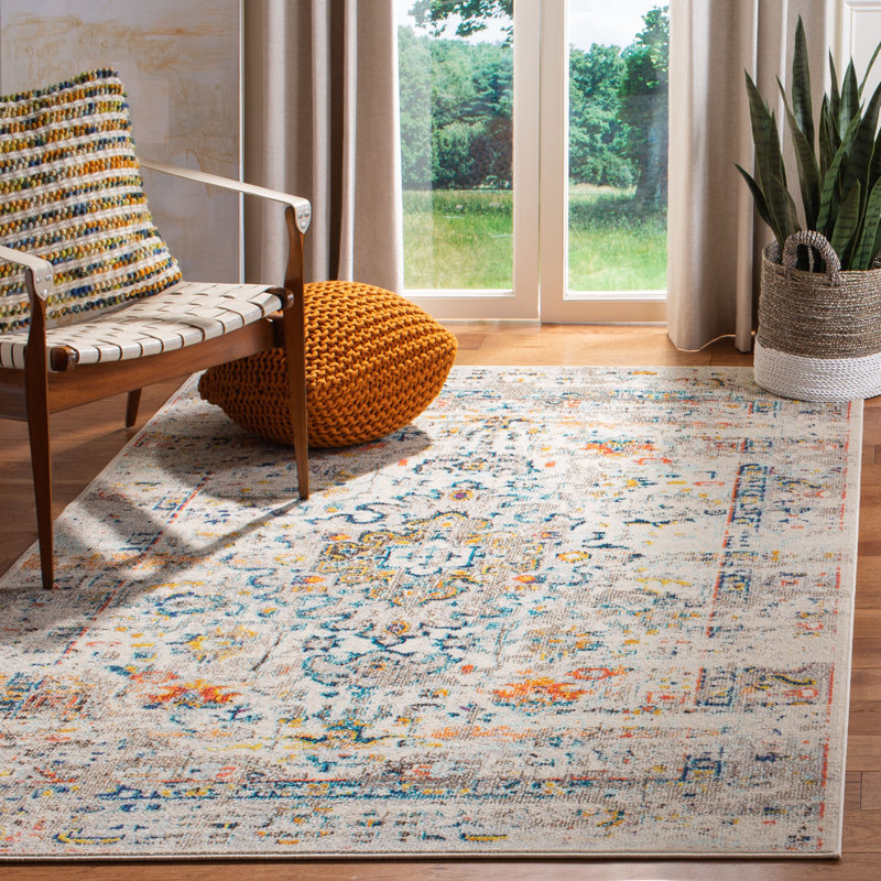 Tapis à motif oriental crème / bleu Felty, Rectangle 6 pi x 9 pi
