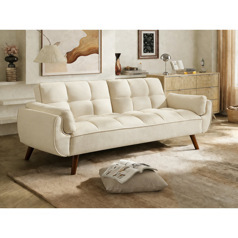 Convertible Futon Sofa Bed, 75" Futons Couch with Adjustable Backrest for Home Office Aprtment, Beige