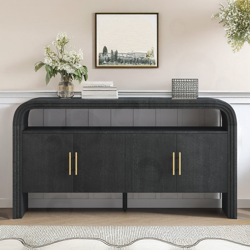 La console comporte un placage de sapin traité durable, Noir