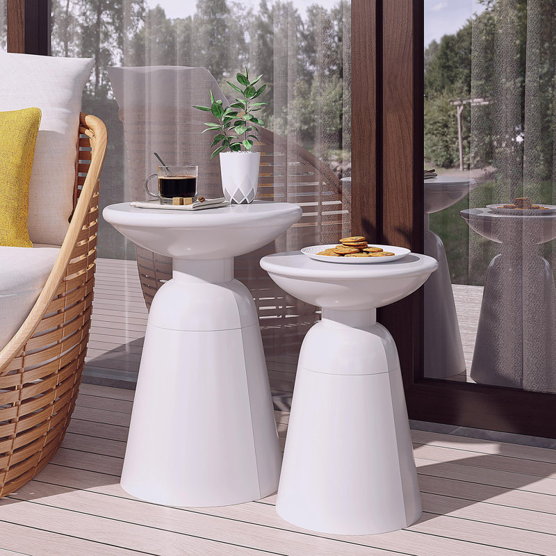 Metal edge table, 2-piece set, White