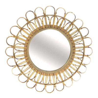 Dammann Round Wood Framed Wall Mounted Accent Mirror in Brown