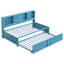 Lit de jour simple en métal bleu avec lit gigogne, rangement et tablette de rangement pratique