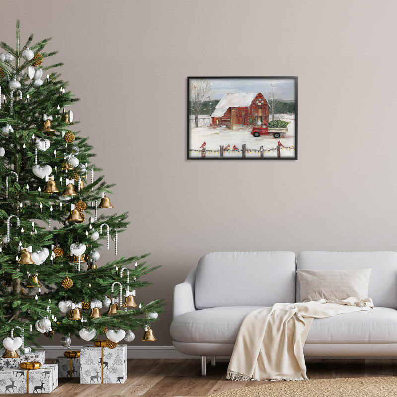 «Snowy Holiday Tree Farm Landscape» par Sally Swatland - peinture sur toile, H 24 po x l 30 po x P 1,5 po