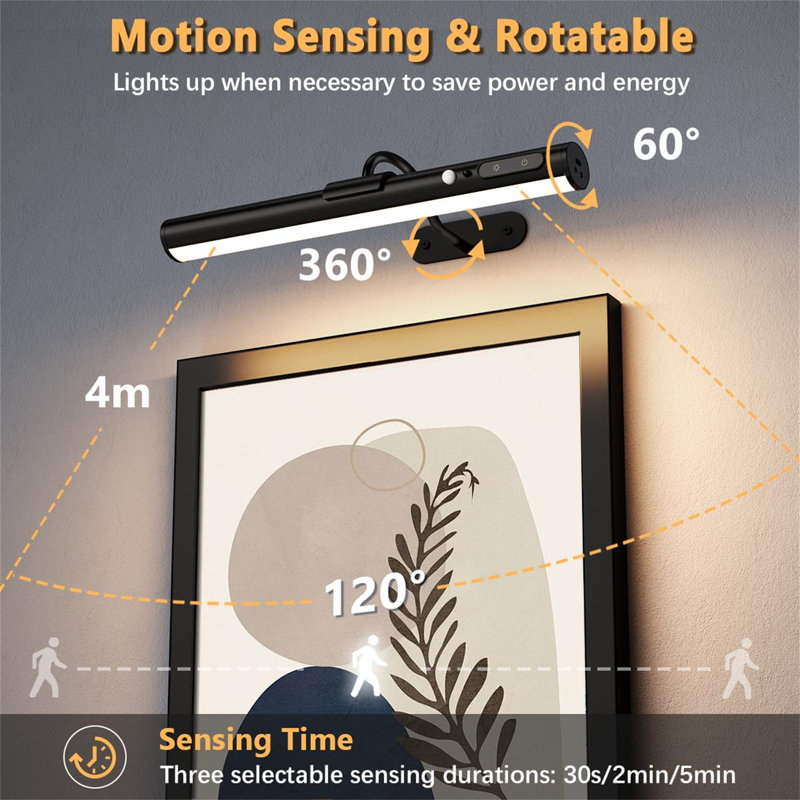 Battery Powered LED Wall Mount Picture Light, Matte Black
