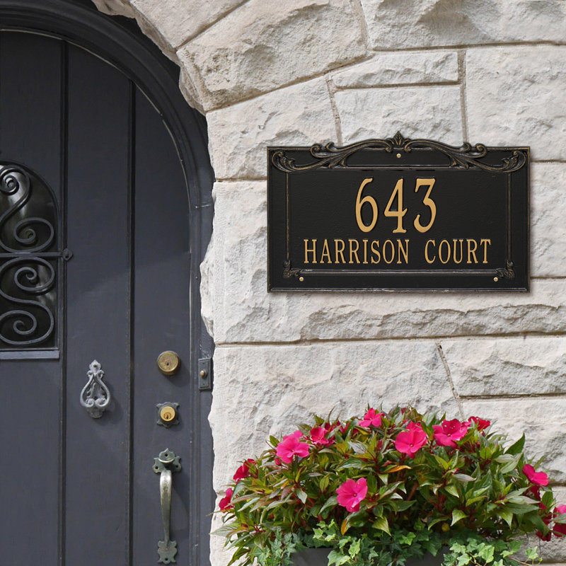 Signature Series 2-Line Wall Address Plaque, Black, Gold, Yes