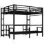 Grand lit superposé simple au-dessus de très grand lit simple / lit mezzanine avec bureau et tablettes, multiples utilisations se pliant dans un canapé avec DEL et USB, noir